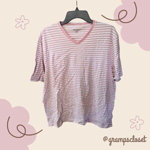 Amazon Essentials Pink and White Striped V-Neck Tee